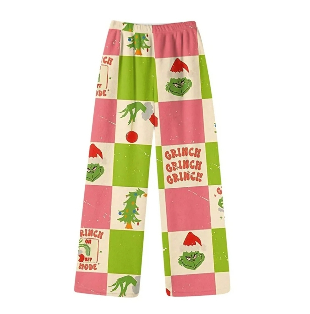 Womens Grinch Christmas Pajama Pants Holiday Elastic Waist Cute - Pink and Green